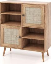 "GOPLUS Sideboard" su rotango durelėmis, virtuvės spintelė su 4 atvirais skyriais, sandėliavimo spintelė, bufeto spintelė, mediena virtuvei, valgomajam ir svetainei