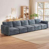 "Guyii" modulinė kampinė sofa su 5 sėdimomis vietomis, didelė svetainės audinio sofa, sofos ir sofos kambariui, patogi sofa su taburete, moderni svetainės sofa (5 sėdimos vietos)