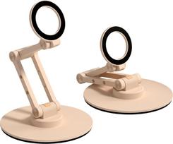"Hagibis" magnetinis telefono stovas "MagSafe" 360° kampu besisukantis sulankstomas trišakis aliuminio stalinis telefono laikiklis, reguliuojamo aukščio, skirtas "iPhone 17 16 15 Pro Max", rožinis