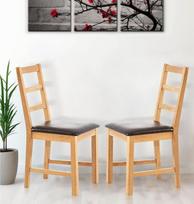 "Hallowood Furniture" mažos ąžuolo masyvo valgomojo kėdės, 2 vnt., su rudos odos sėdynės padu, moderniu stilingu kopėčių atlošu Namų restoranas, kavinė
