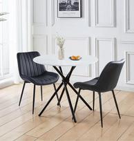"Hallowood Furniture Cullompton" mažas apvalus valgomojo stalo ir kėdžių komplektas 2 balto marmuro efekto virtuvės stalas su juoda aptrauktos odos valgomojo komplektu namų kavinei