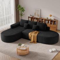 "Hawthyhome" kampinė sofa su miego funkcija, 212 x 150 cm, moderni L formos sofa lova, kampinė sofa, svetainės sofa, miegamasis, juoda