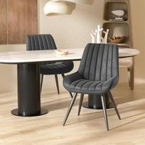 "Hawthyhome" valgomojo kėdės, FU01043DG-2, apmuštos dirbtiniu audiniu, atlošas, metalinės kojos, modernios virtuvės kėdės, 10 cm sėdynės pagalvėlė, 2 vnt., tamsiai pilkos spalvos