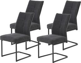 "Hela Tische", "Dagmar" 4 valgomojo kėdžių komplektas, XL kėdės, platus velvetinis audinys, antracito spalvos, metalinis rėmas, juodas spyruoklinis krepšys, rankena, 140 kg keliamoji galia