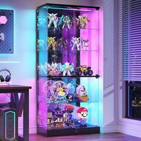 "Gurexl" 170 cm stiklinė vitrina su RGB LED apšvietimu, 5 sluoksnių vitrina su judesio jutikliu ir užraktais, vitrina su reguliuojama pertvara kolekcijoms, svetainei, miegamajam, biurui