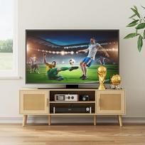 "HEYZOEY" TV spintelė, žema lentynėlė iki 65 colių televizoriui, 2 durų TV lentyna su spintelėmis svetainei (ąžuolas, 137 x 38 x 48 cm)