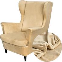 "Highdi Plain Velvet" 2 dalių "Wing Chair" užvalkalas, fotelio užvalkalas, "Wing Chair" apsauginiai užvalkalai, elastingas "Tiger Chair" užvalkalas su porankiu, aukštas atlošas, universalus (kreminės spalvos)