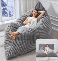 "Hobestluk 3 in 1 Bean Bag Chair", "Giant Bean Bag Chairs", "Convertible Bean Bag Floor Cushion" su skalbimo mašinoje skalbiama danga, "Bean Bag Chairs" kėdės suaugusiesiems (pilka)