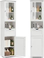 "HOKEEPER Tall Bathroom Cabinet White" - siaura vonios kambario spintelė su 2 durimis ir atvirais skyriais - laisvai pastatoma vonios kambario lentyna ir virtuvės spintelė - erdvę taupanti vonios kambario ir svetainės spintelė