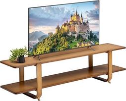"HollyHOME" televizoriaus lenta "Lowboard" Bambuko TV spintelė TV suoliukas TV staliukas 140 cm ilgio TV spintelė TV staliukas 2 pakopų TV lenta TV staliukas Svetainė Miegamasis Tamsus