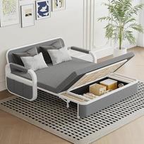 "Homary" išskleidžiama dvivietė sofa lova su laikymo vieta ir lovos funkcija, išskleidžiama sofa lova 158 x 190 cm, šiuolaikinė sofa iš medvilninio lino, šviesiai pilka, sofa lova mažiems kambariams ir svetainėms