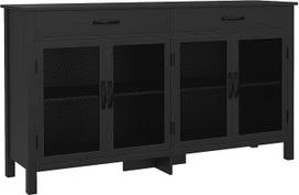 "HOMCOM Lowboard" baldai su 4 durelėmis, reguliuojamomis lentynomis ir 2 stalčiais, skirti svetainei, virtuvei, valgomajam - pramoninis stilius - 150 x 40 x 85 cm, juoda