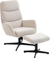 "HOMCOM Recliner Chair" kėdė su taburete, aukštos nugaros fotelis, poilsio kėdė su supimo funkcija, lininė išvaizda, metalinis pagrindas, minkšta kėdė svetainei, miegamajam, smėlio spalvos