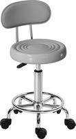 "HOMCOM Roller Stool" Reguliuojamo aukščio pasukama taburetė, besisukanti salono taburetė su atlošu, ratukai, darbo taburetė su atrama kojoms biure, dirbtinė oda, 32 x 40 x 70-86 cm, pilka