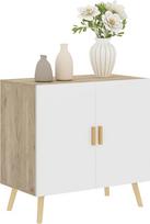 "HOMCOM Sideboard" sandėliavimo baldai su bambuko rankenomis Reguliuojama lentyna Pakeltas pagrindas svetainei Virtuvė Valgomasis 76 x 41,2 x 74 cm Balta ir natūrali mediena