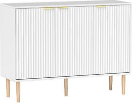 "HOMCOM" 3 durų lentynėlė su briaunomis Svetainės komoda su reguliuojama lentyna Miegamojo kambario TV stovas 107 x 35 x 80 cm Balta