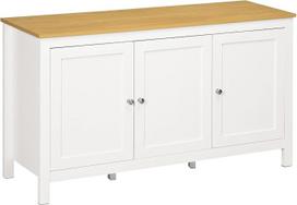 "HOMCOM" baltos spalvos 3 durų bufetas su 2 reguliuojamomis lentynomis Medžio efekto viršus 120 x 40 x 70 cm