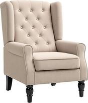 "HOMCOM" fotelis "Wing Chair" su porankiais, poilsio kėdė su pagalvėlėmis, puošmena, kėdė su aukštu atlošu ir medinėmis kojomis, poilsio kėdė svetainei, miegamajam, smėlio spalvos