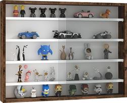 "HOMCOM" kolekcijos vitrina Pakabinama vitrina 80 x 9,5 x 60 cm su 4 reguliuojamo aukščio lentynomis ir 2 stumdomomis stiklinėmis durelėmis, skirta figūrėlių ir automobilių modelių kolekcijai, ruda spalva
