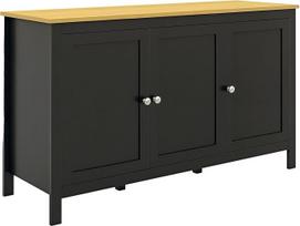 "HOMCOM" šoninė spinta su 3 durimis ir 2 reguliuojamomis lentynomis - 120 x 40 x 70 cm, šviesaus medžio efekto, juoda