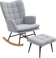 "HOMCOM" supamasis krėslas su taburete, fotelis, lininis fotelis, supamasis krėslas iki 130 kg keliamosios galios, skirtas miegamajam, svetainei, šviesiai pilkas