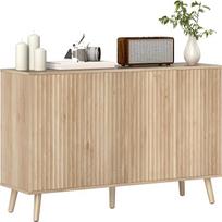 "HOMCOM" svetainės bufeto baldai su 4 durelėmis su grioveliais ir reguliuojamomis lentynomis, skandinaviško stiliaus, valgomojo ir virtuvės bufetas, 120 x 35 x 77,5 cm, ąžuolas