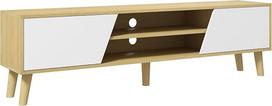 "HOMCOM" TV stovas televizoriams iki 65 colių Skandinaviško dizaino 2 durys 2 nišos su kabelių praėjimu Medžio efekto balta 150 x 30 x 42 cm