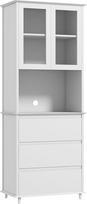 "HOMCOM" virtuvės bufeto spintelė 2 durys, 3 stalčiai ir centrinė niša Matmenys 68 L x 38 L x 172 H cm Balta mediena