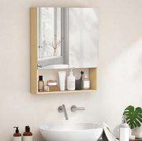 "HOMCOM" vonios kambario veidrodinė spintelė su veidrodžiu, "Soft-Close" vonios kambario spintelė su 2 durimis, reguliuojama lentyna, sieninė spintelė, 60 x 16,6 x 75 cm, ąžuolas