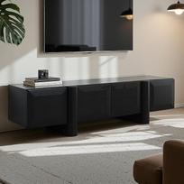 "Hometopia" medinė 160 cm televizoriaus spintelė, skirta 55-75 colių televizoriams, šiuolaikiška juoda TV spintelė su 4 durelėmis ir didele laikymo erdve, televizoriaus staliukas svetainėje | 160 x 40 x 40 cm
