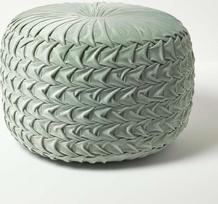 "Homescapes Grace Pleated Stool Braided Mint Green" 50 x 35 cm, Velvet Pouf Mint, apvalus pufas su pupelių maišo užpildu