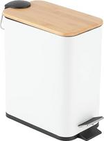 "HOMION" 5 l plonas stačiakampis nuimamas šiukšlių konteineris "Dust Slim Easy Clean 5L Toilet Pedal Bin" iš nerūdijančio plieno (baltas su bambuko dangčiu)