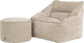 "Icon Natalia Bean Bag" kėdė su taburete suaugusiesiems, smėlio spalvos, pūkuotas šenilinis audinys, milžiniškas pupelių maišas su užpildu, pupelių maišo kėdė, patogi kėdė svetainei, poilsio kambariui, miegamajam, biurui
