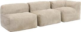 "Icon Zen" modulinė sofa suaugusiesiems, smėlio spalvos, pūkuotas velvetinis audinys, 3 sėdimų vietų kampinė sofa, patogus pupų maišas su putplasčio užpildu, kėdė su atlošu, poilsio kambarys, svetainės baldai
