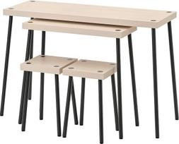 "Ikea" FRIDNÄS Nesting stalai su taburete 4 juodos spalvos beržo išvaizdos