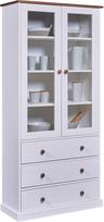"Inter Link" "Westerland" 10 vitrinų spinta "Buffet Cabinet" spinta Valgomojo kambario spinta Kaimo namų stiliaus vitrina Pušies masyvo FSC 2 durys 3 stalčiai 90 x 190 x 38 cm balta