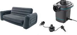 "Intex" 66552 Sofa lova šviesiai pilka, dydis 203 x 231 x 66 cm ir "Volt Quick-Fill AC" elektrinis siurblys 68605 Black