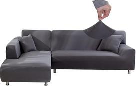 "Jaotto" sofos užvalkalas, elastingas, elastingas, elastanas, spandeksas, L formos sofos užvalkalas, universalus, skalbiamas, 2 dalių, neslystantis (3 sėdimos vietos + 4 sėdimos vietos, pilkas)