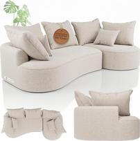 "Juskys Sofa Tirano Bouclé Creme" kampinė sofa su L formos atlošu ir dekoratyvine pagalvėle, 4 vietų kampinė sofa, putplastis - Osmanų dešinė