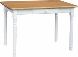 "k koma" elegantiškas baltos spalvos pušies masyvo valgomojo stalas su praktišku stalčiumi ir alksnio spalvos stalviršiu - NAUJIENA (80 x 120 cm)