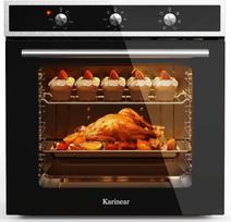 "Karinear" 60 cm įmontuojama orkaitė su mygtukiniu valdymu, 60 cm įmontuojamas orkaitės įrenginys su 6 programomis, 50-250 °C, su nerūdijančio plieno plokšte, įmontuojama orkaitė su kištuku, 2200 W, 220-240 V, 60 L, juoda
