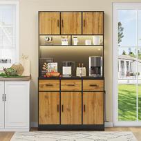 "Kayan" virtuvinė spintelė "Buffet" su LED šviestuvu Virtuvinė spintelė su stalviršiu ir 3 stalčiais Virtuvinė spintelė su reguliuojama lentyna, 180 x 100 x 40 cm (natūrali)