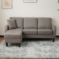 "Kebnor" L formos kampinė sofa su šezlongu - 3 vietų sofa, 166 x 118 x 77 cm, kvėpuojantis medvilninio lino audinys, plastikinės kojos, modulinis dizainas, idealiai tinka mažesnėms erdvėms (tamsiai pilka)