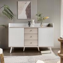 "Kehun Sideboard White", komoda, bufetinė spintelė, 117,5 x 40 x 80 cm, su 2 durimis ir 3 stalčiais, balta, skirta svetainei ir valgomajam