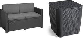 "Keter Allibert by 22 Victoria & Allibert Garden Lounge Sofa Luzon Flat Wicker", grafito spalvos, nuimamas dangtis su laikymo vieta, plastikinis, plokščios rotango išvaizdos