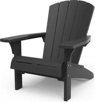 "Keter Alpine Adirondack" kėdė, lauko plastikinė sodo kėdė su puodelio laikikliu, pilka, atspari oro sąlygoms, amerikietiško klasikinio dizaino, skirta sodui, terasai ir balkonui, 93 x 81 x 96,5 cm