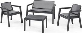 "Keter Emily Lounge Set" sodo baldų rinkinys su 2 sėdimų vietų sofa, 2 kėdėmis ir stalu, grafito spalvos