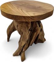 "Kinaree" tikmedžio staliukas JOMTIEN IV - 50 cm apvali medžio kamieno su šaknimis taburetė - medžio masyvo gėlių stovas (50 cm / 4,5 cm stalviršis)