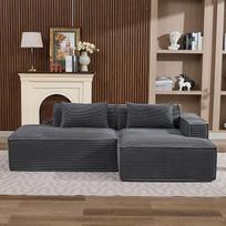 "L" formos modulinė sofa, 3 sėdimų vietų kampinė sofa su miego funkcija, "L" formos sofa iš velveto, skirta svetainei, putų sofa su šezlongu dešinėje, pilka