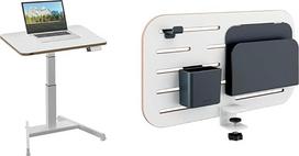 "Leitz Ergo Set" elektrinis sėdimasis / stovimasis stalas ir mažų lentų rašomojo stalo organizatorius, reguliuojamo aukščio stovimasis stalas, maksimali apkrova 80 kg, 80 x 60 cm, organizatorius su priedais, 65340001 + 65480000